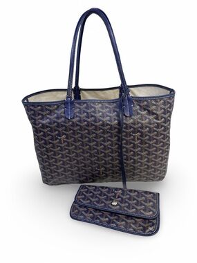 Goyard Blue Chevron Coated Canvas St. Louis Tote with Pouch MM